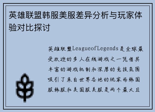 英雄联盟韩服美服差异分析与玩家体验对比探讨